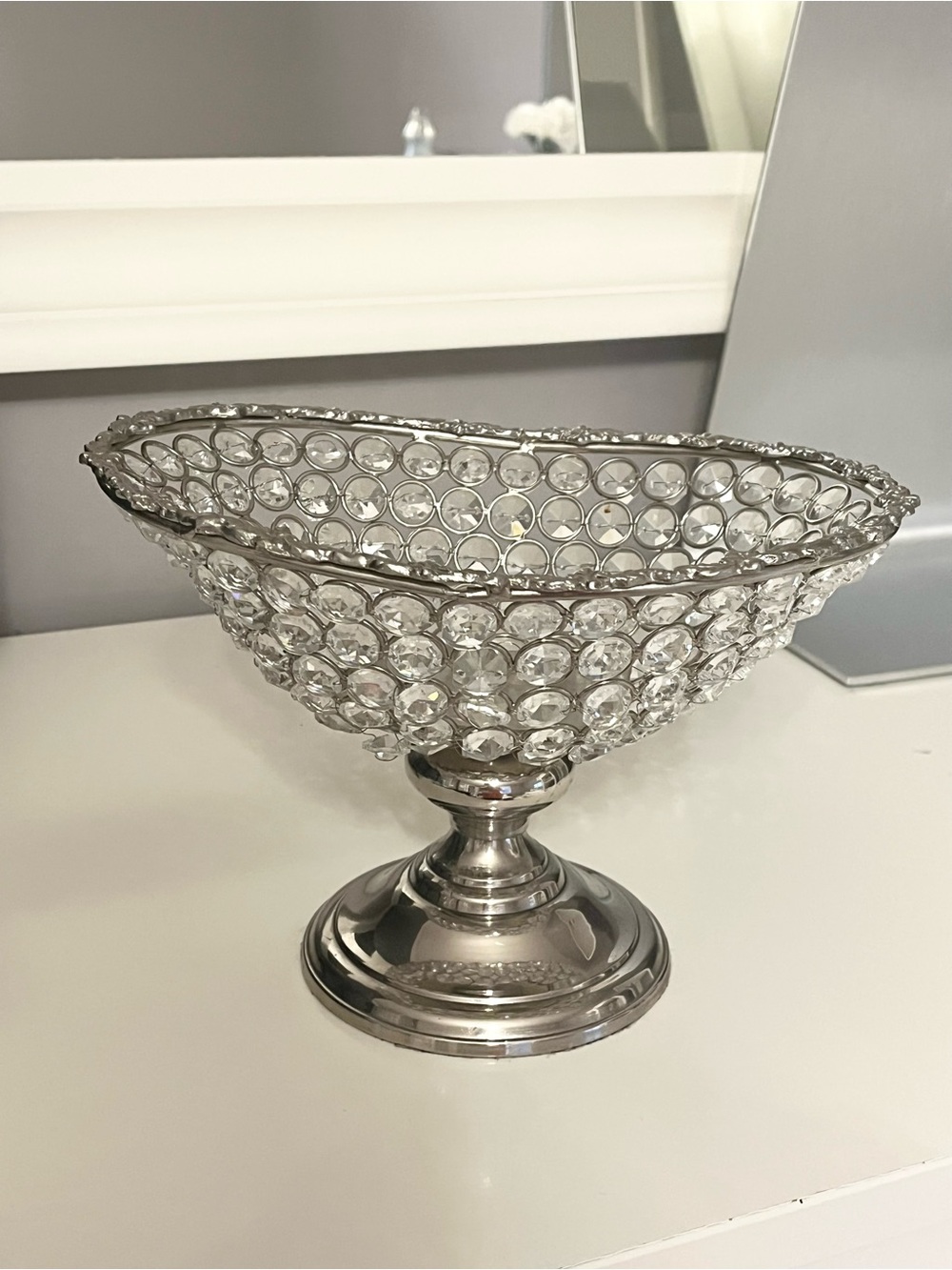 Crystal Accent Pedestal Bowl - Silver